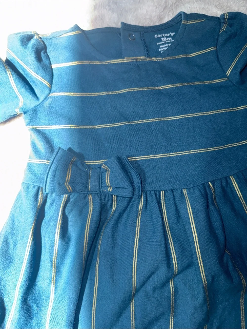 Carter's Teal Dress with Gold Stripes and Side Bow